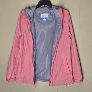 Women's Columbia Pink and Grey Rain Jacket With Hood Size S